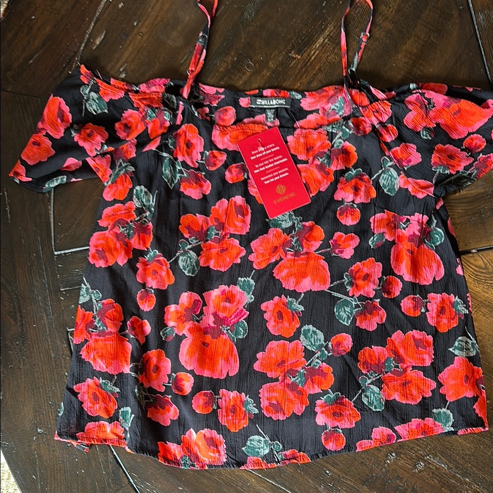 Evereve Black Top with Pink Floral Pattern